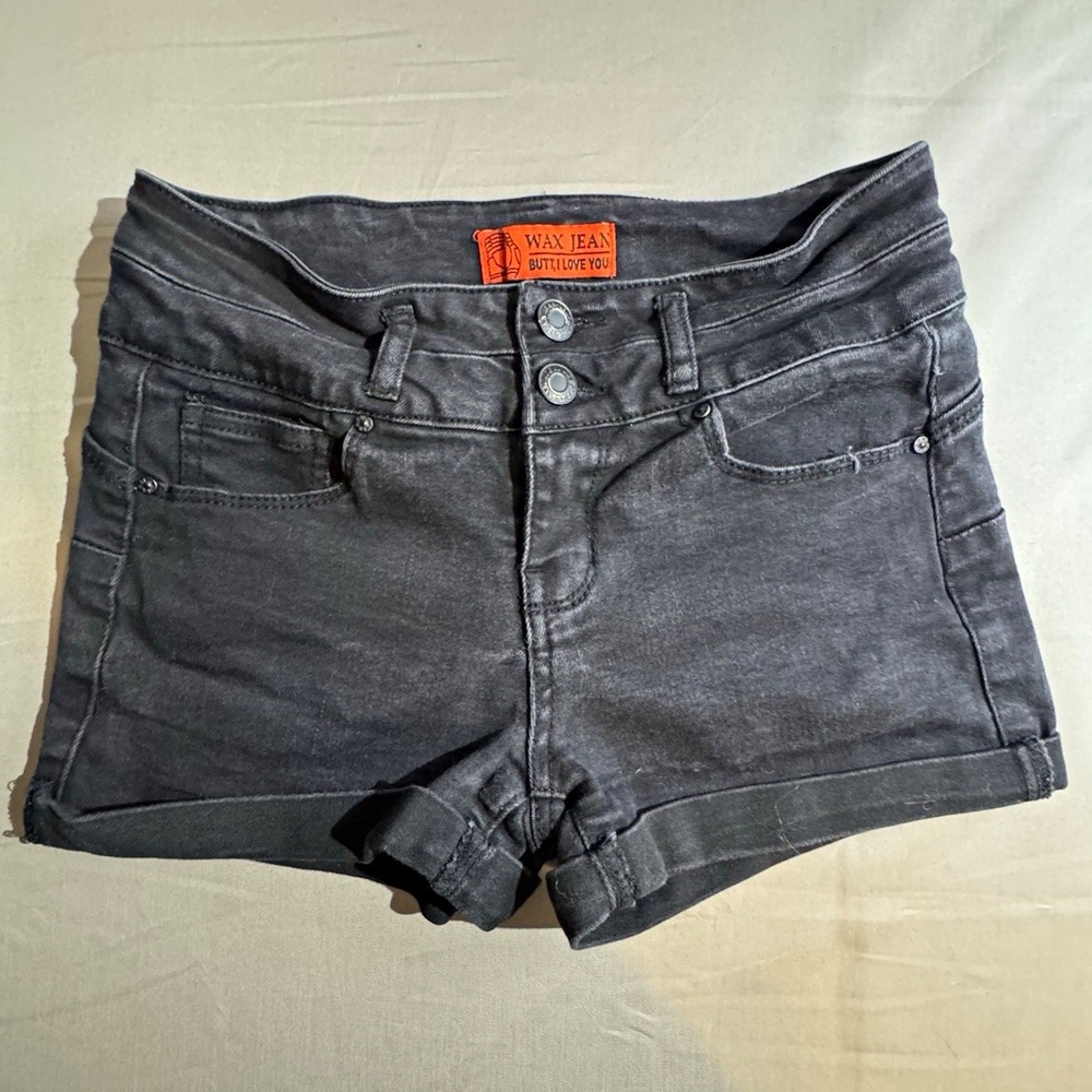 Wax Jean Women's Black Denim Cuffed Shorts Size S 26W